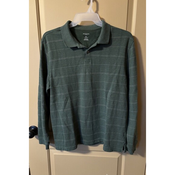 Men Van Heusen Green Striped L/S classic Fit Polo collared Shirt Size XL Preown - Picture 1 of 4